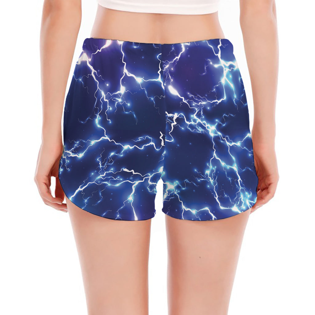 Blue And Purple Lightning Print Women's Split Running Shorts
