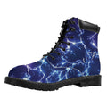 Blue And Purple Lightning Print Padded Collar Lace Up Boots