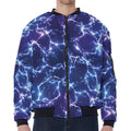 Blue And Purple Lightning Print Zip Sleeve Bomber Jacket