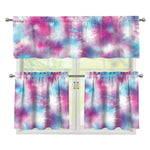 Blue And Purple Shibori Tie Dye Print 3 Piece Kitchen Curtains