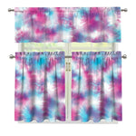 Blue And Purple Shibori Tie Dye Print 3 Piece Kitchen Curtains