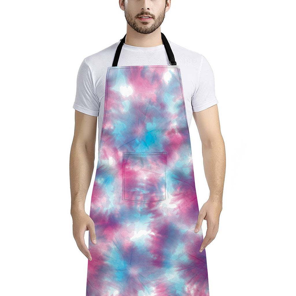 Blue And Purple Shibori Tie Dye Print Bib Apron With Pocket