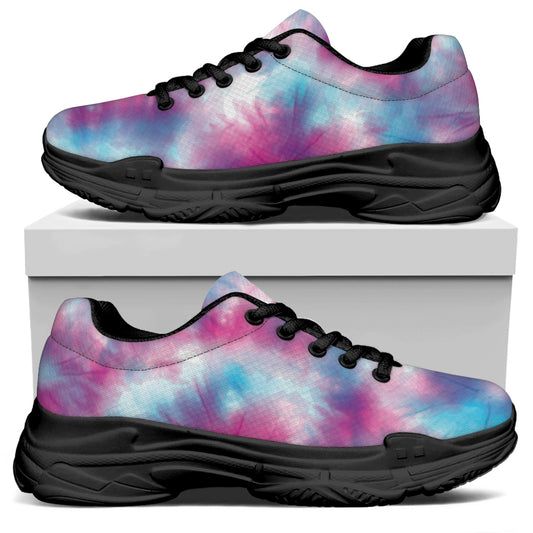 Blue And Purple Shibori Tie Dye Print Black Chunky Shoes