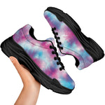 Blue And Purple Shibori Tie Dye Print Black Chunky Shoes