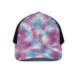 Blue And Purple Shibori Tie Dye Print Black Mesh Trucker Cap