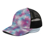 Blue And Purple Shibori Tie Dye Print Black Mesh Trucker Cap