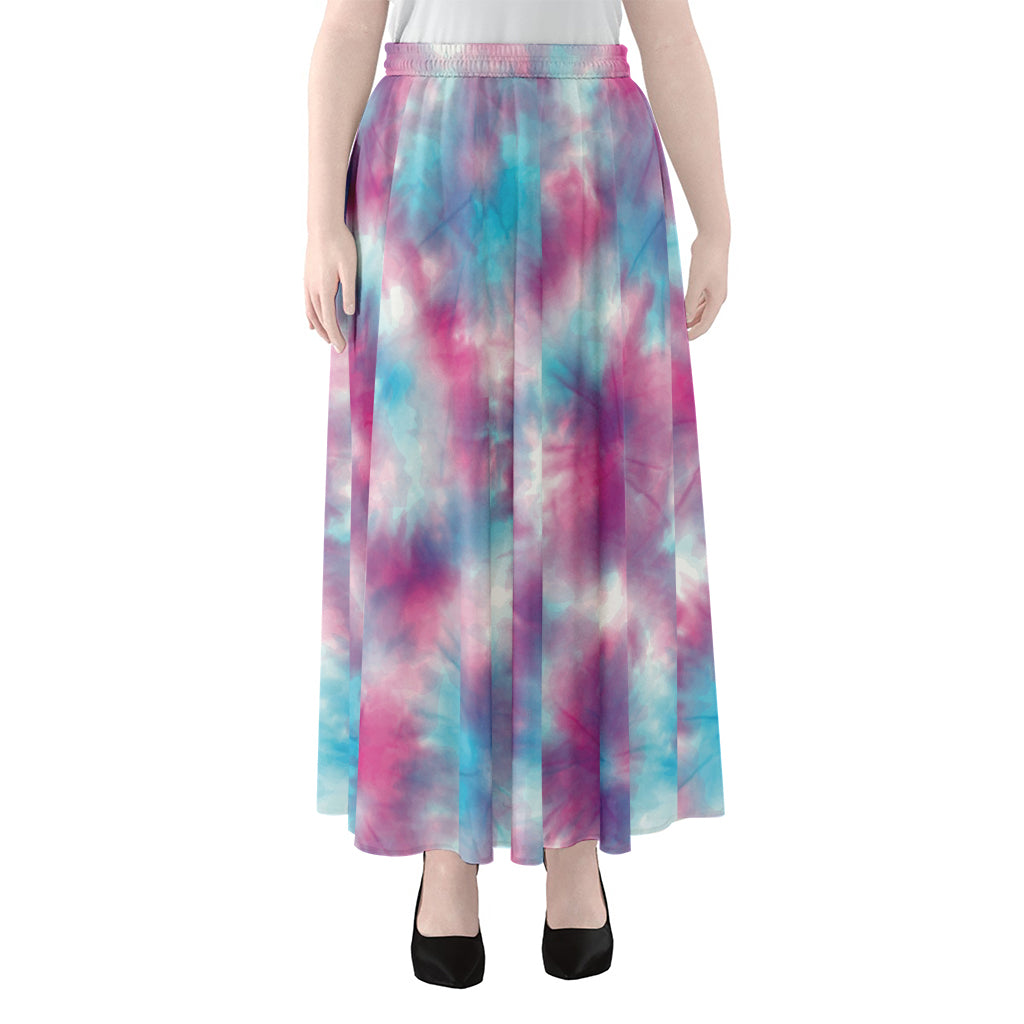 Blue And Purple Shibori Tie Dye Print Chiffon Maxi Skirt