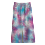 Blue And Purple Shibori Tie Dye Print Cotton Front Slit Maxi Skirt