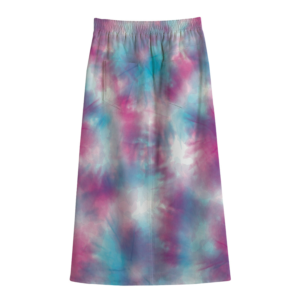 Blue And Purple Shibori Tie Dye Print Cotton Front Slit Maxi Skirt