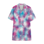 Blue And Purple Shibori Tie Dye Print Cotton Hawaiian Shirt