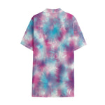 Blue And Purple Shibori Tie Dye Print Cotton Hawaiian Shirt
