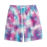 Blue And Purple Shibori Tie Dye Print Cotton Shorts
