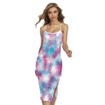 Blue And Purple Shibori Tie Dye Print Cross Back Cami Dress