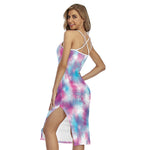 Blue And Purple Shibori Tie Dye Print Cross Back Cami Dress