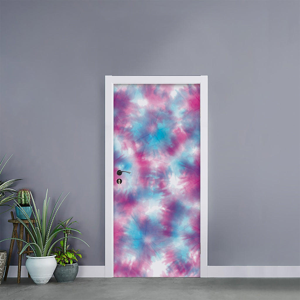 Blue And Purple Shibori Tie Dye Print Door Sticker