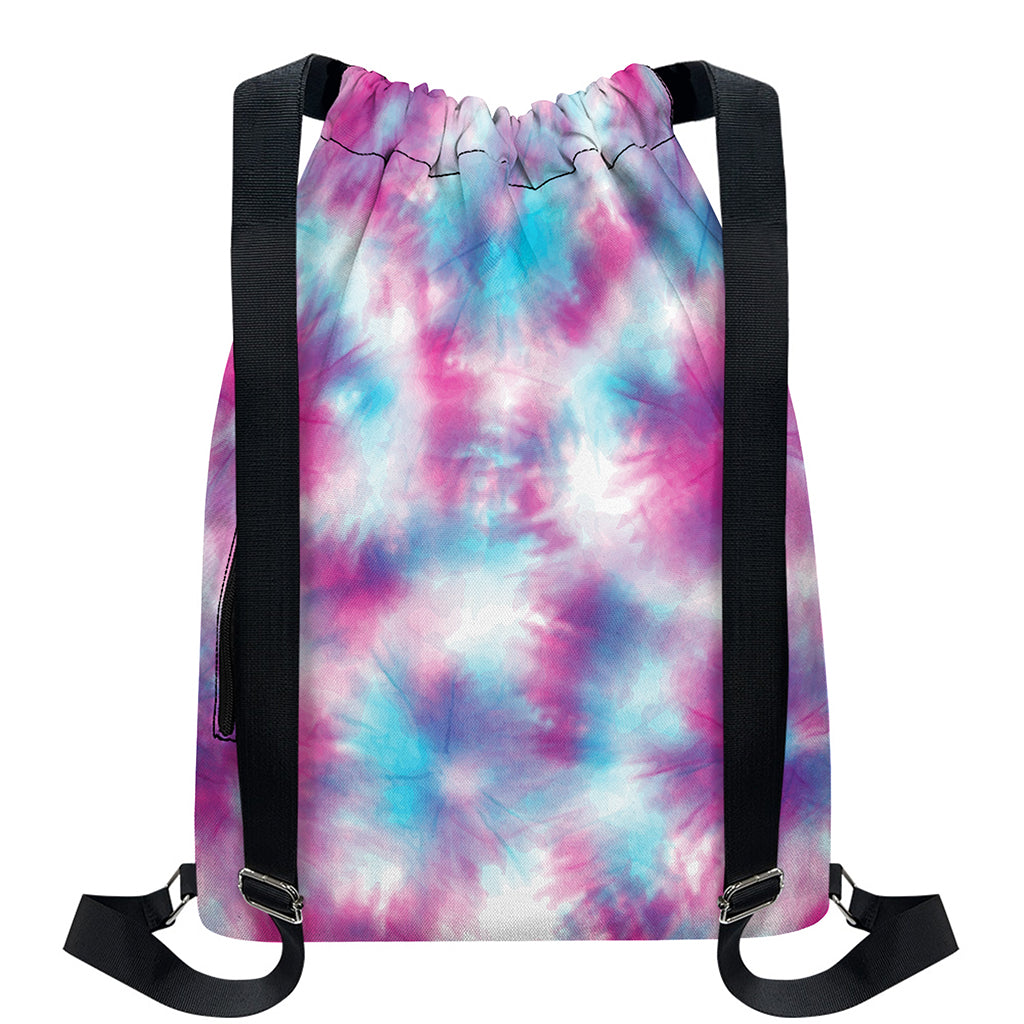 Blue And Purple Shibori Tie Dye Print Drawstring Backpack