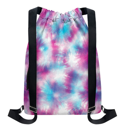 Blue And Purple Shibori Tie Dye Print Drawstring Backpack