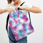 Blue And Purple Shibori Tie Dye Print Drawstring Backpack