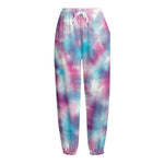 Blue And Purple Shibori Tie Dye Print Fleece Lined Knit Pants