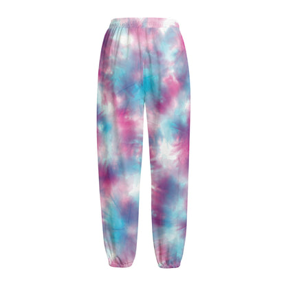 Blue And Purple Shibori Tie Dye Print Fleece Lined Knit Pants