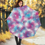 Blue And Purple Shibori Tie Dye Print Foldable Umbrella