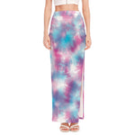 Blue And Purple Shibori Tie Dye Print High Slit Maxi Skirt