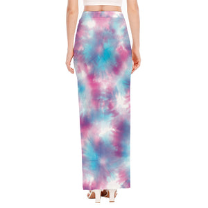 Blue And Purple Shibori Tie Dye Print High Slit Maxi Skirt