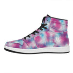 Blue And Purple Shibori Tie Dye Print High Top Leather Sneakers