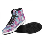 Blue And Purple Shibori Tie Dye Print High Top Leather Sneakers