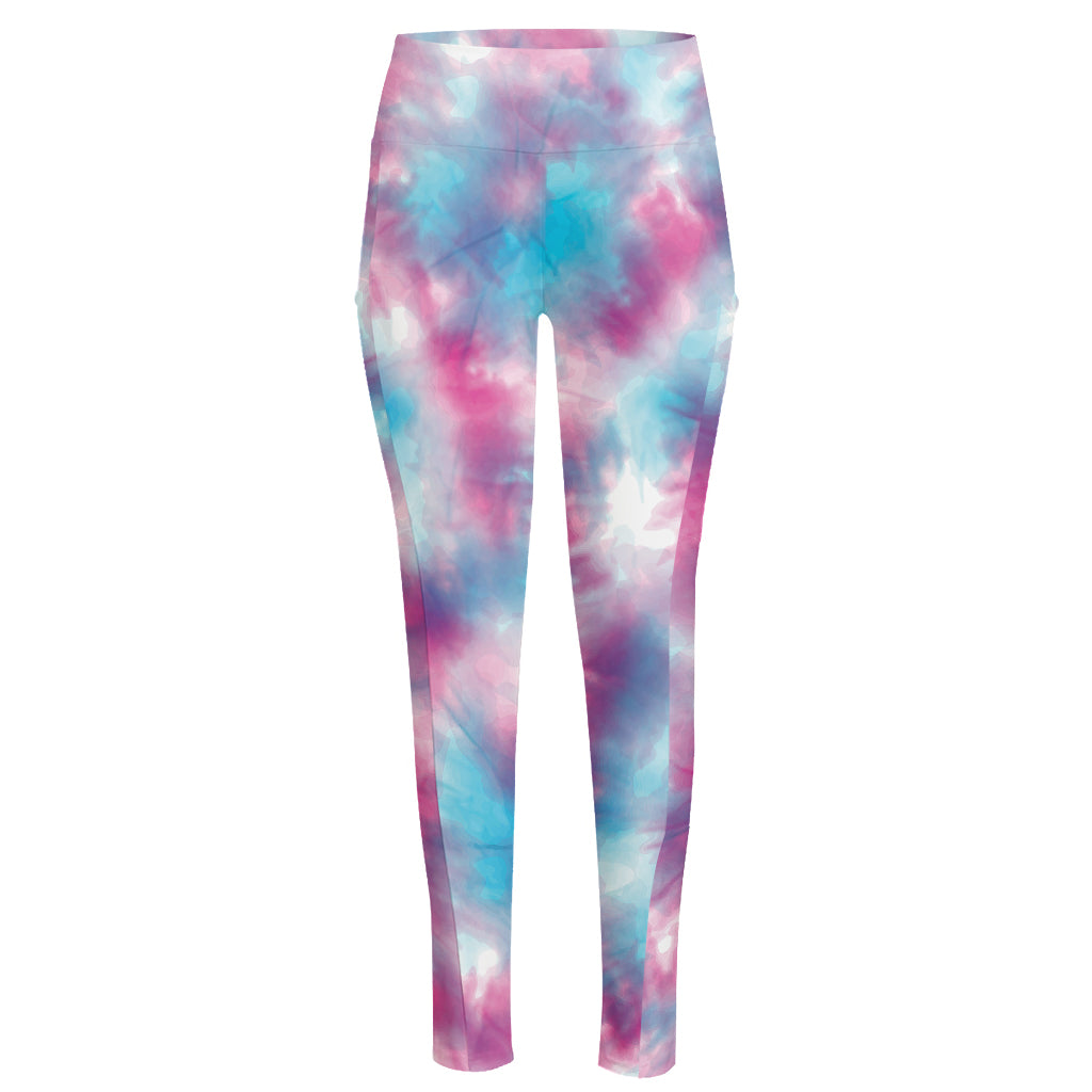 Blue And Purple Shibori Tie Dye Print High-Waisted Pocket Leggings