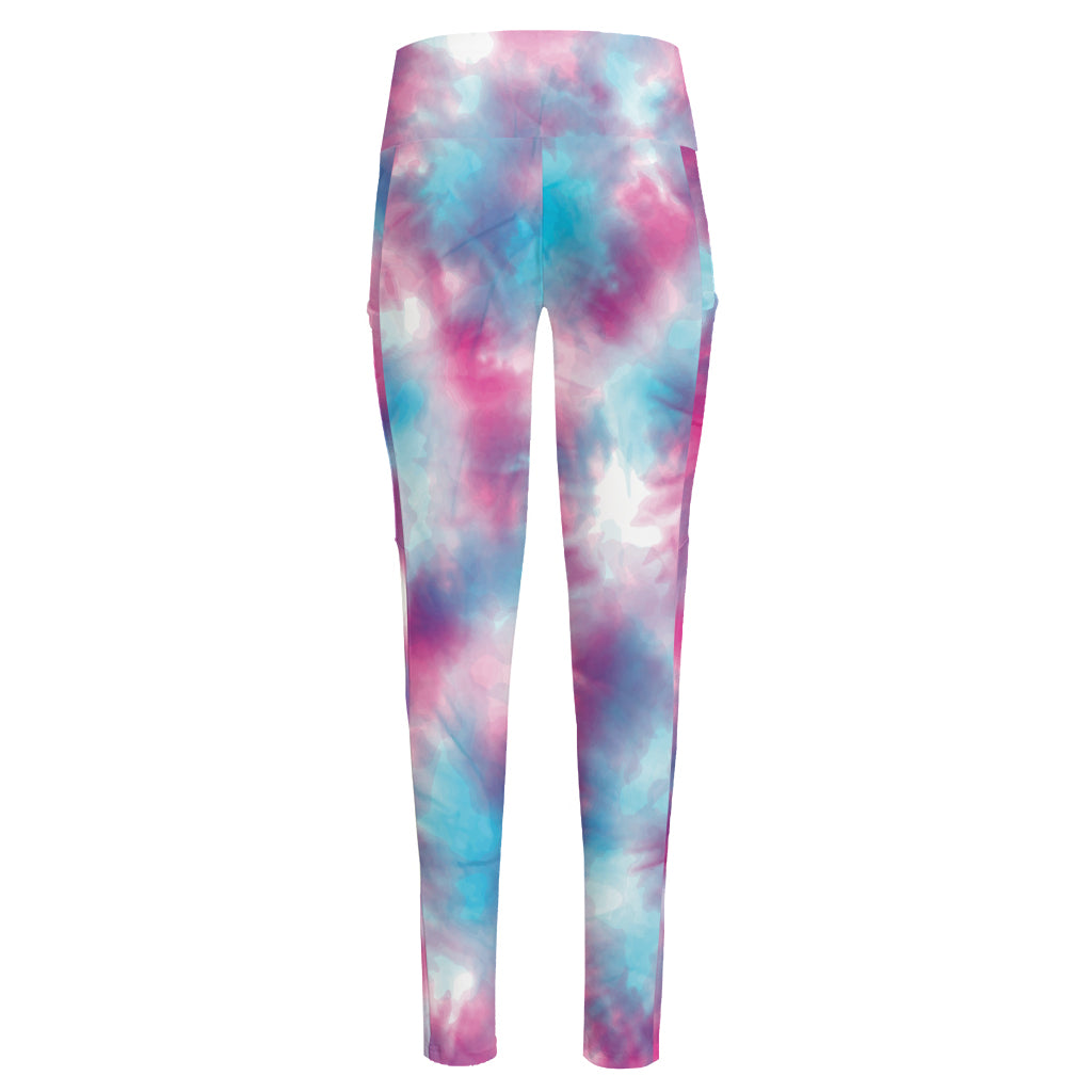 Blue And Purple Shibori Tie Dye Print High-Waisted Pocket Leggings