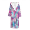 Blue And Purple Shibori Tie Dye Print Hooded Bathrobe