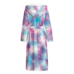 Blue And Purple Shibori Tie Dye Print Hooded Bathrobe