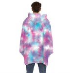 Blue And Purple Shibori Tie Dye Print Hoodie Blanket