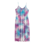 Blue And Purple Shibori Tie Dye Print Jersey Midi Cami Dress