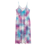 Blue And Purple Shibori Tie Dye Print Jersey Midi Cami Dress