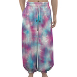 Blue And Purple Shibori Tie Dye Print Lantern Pants
