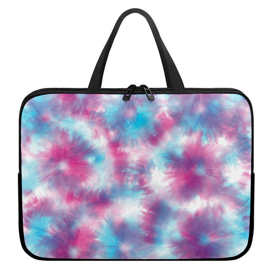 Blue And Purple Shibori Tie Dye Print Laptop Sleeve With Handle