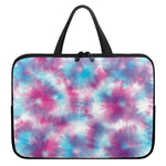 Blue And Purple Shibori Tie Dye Print Laptop Sleeve With Handle