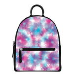 Blue And Purple Shibori Tie Dye Print Leather Backpack