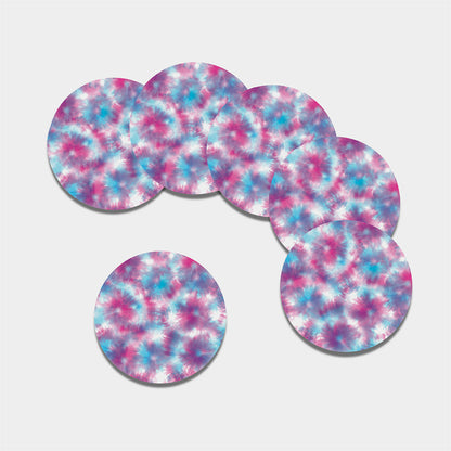 Blue And Purple Shibori Tie Dye Print Leather Coaster Set