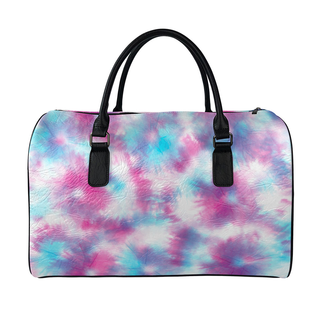 Blue And Purple Shibori Tie Dye Print Leather Duffle Bag