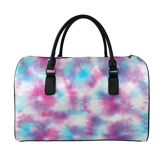 Blue And Purple Shibori Tie Dye Print Leather Duffle Bag