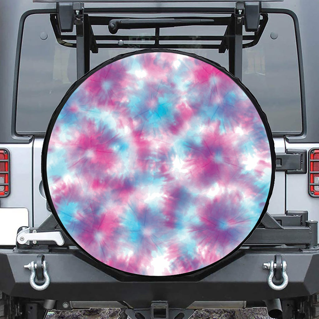 Blue And Purple Shibori Tie Dye Print Leather Spare Tire Cover