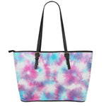 Blue And Purple Shibori Tie Dye Print Leather Tote Bag