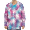 Blue And Purple Shibori Tie Dye Print Long Sleeve Baseball Jersey