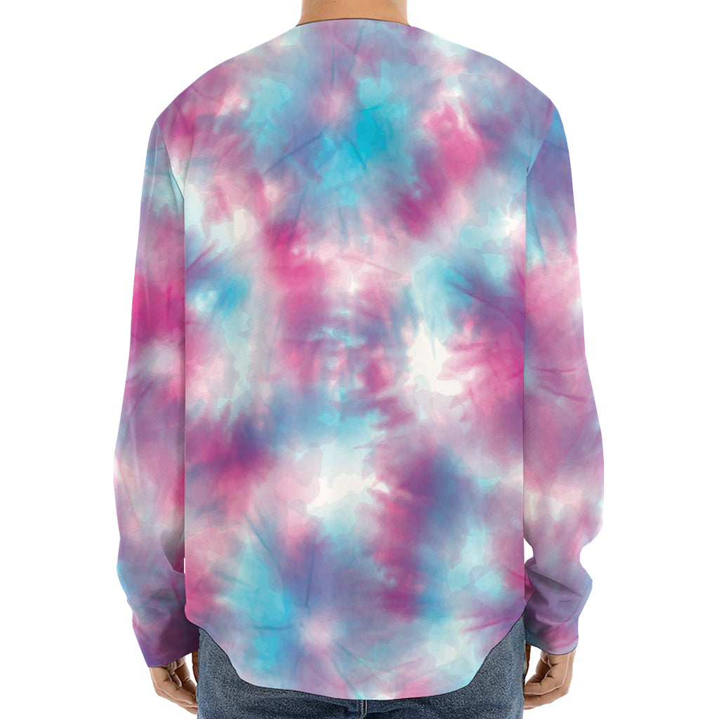 Blue And Purple Shibori Tie Dye Print Long Sleeve Baseball Jersey