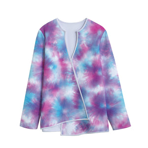 Blue And Purple Shibori Tie Dye Print Long Sleeve Short Coat