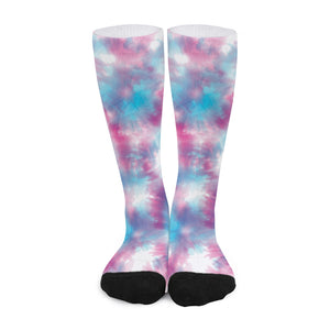 Blue And Purple Shibori Tie Dye Print Long Socks