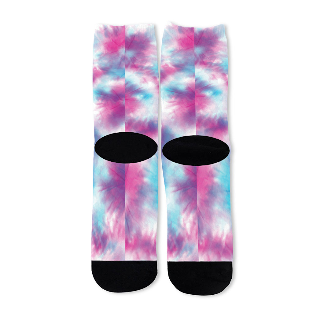 Blue And Purple Shibori Tie Dye Print Long Socks